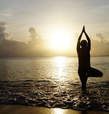 beach, yoga, sunset, nature, silhouette, person, yoga pose, shore, seashore, sea, ocean, meditate, meditation, pose, balance, calm, tranquil